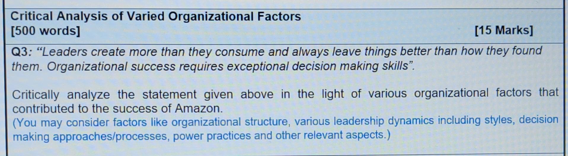 Please answer asap Please refer Amazon case study Critical Analysis of