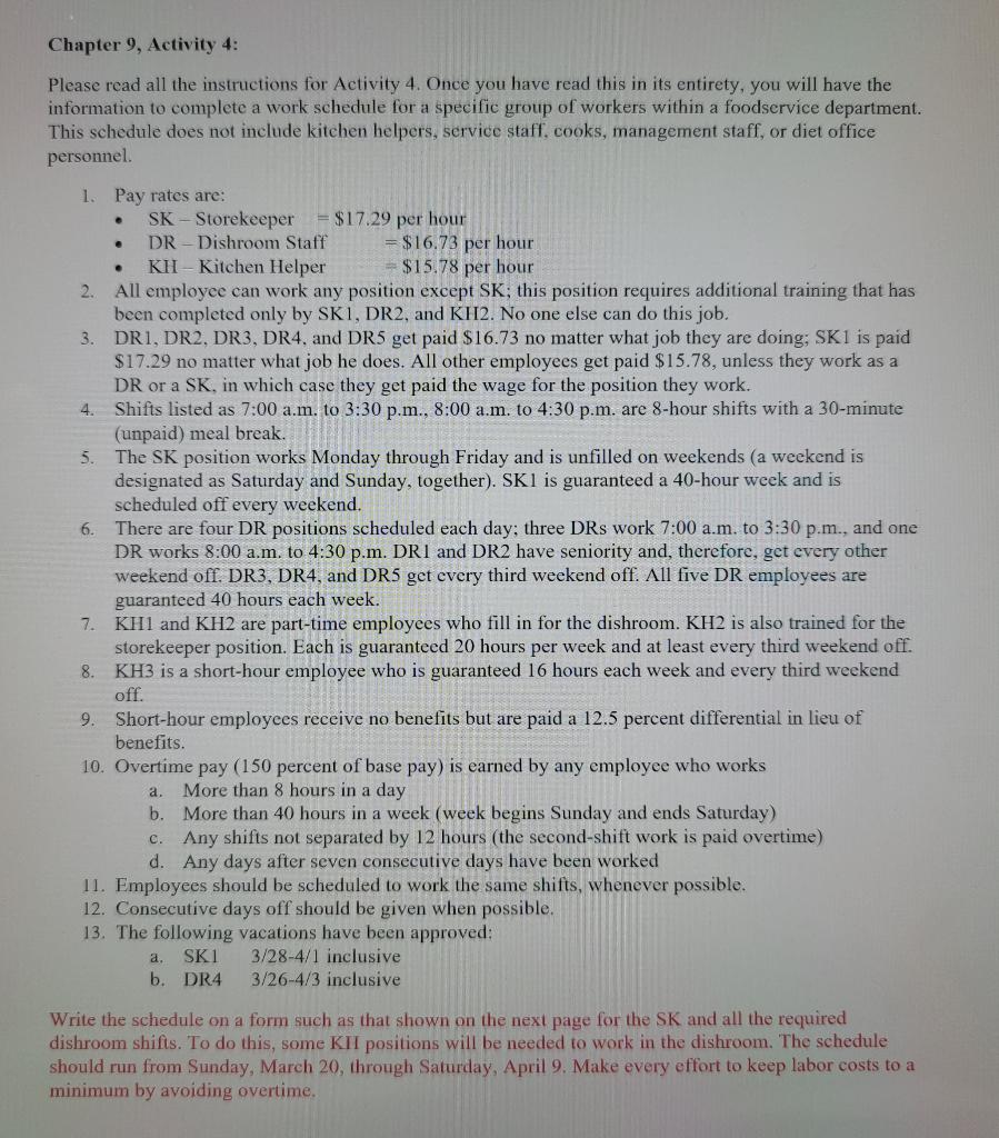  Chapter 9, Activity 4: Please read all the instructions for Activity