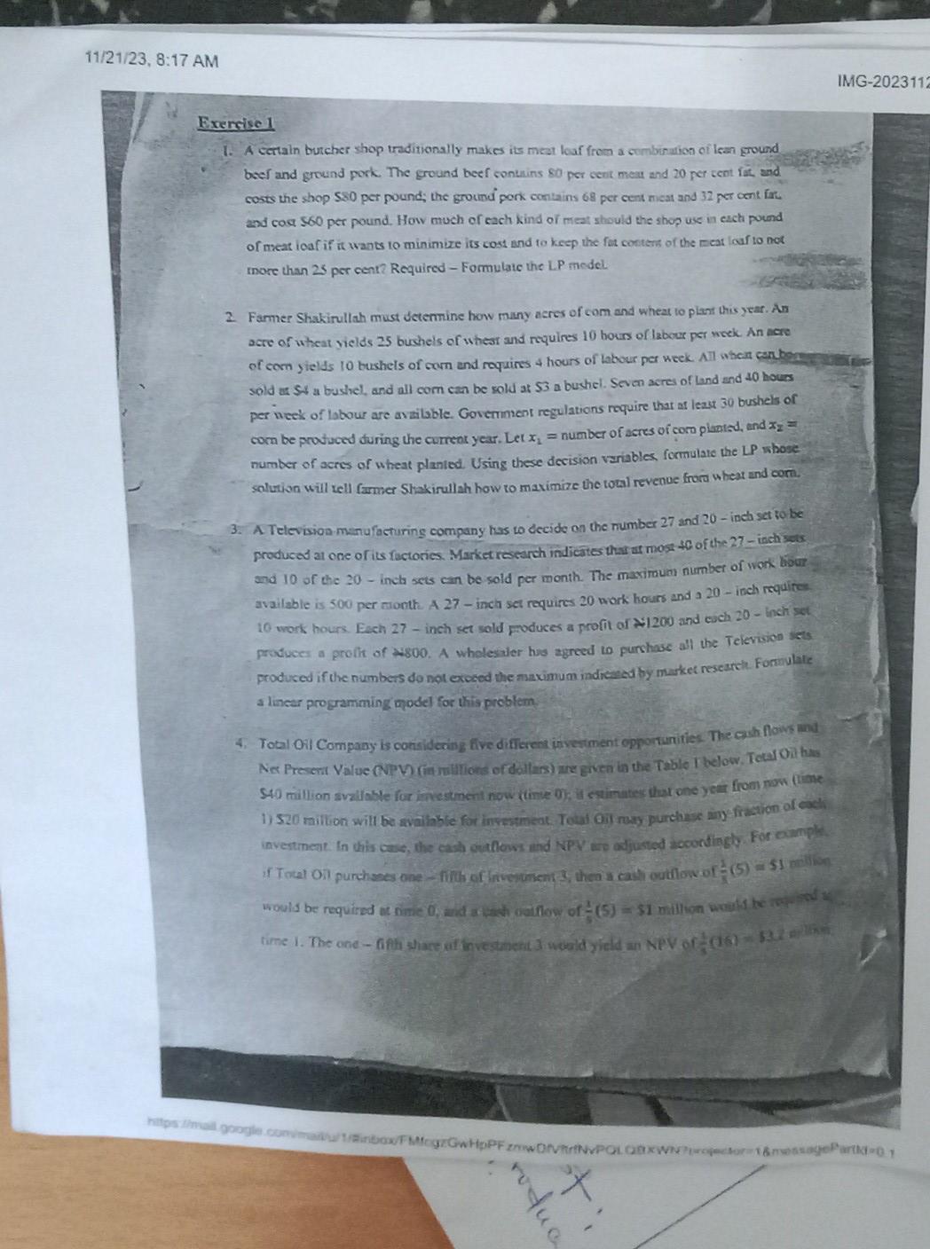  Exercise 1 1. A certain butcher shop traditionally makes its meat