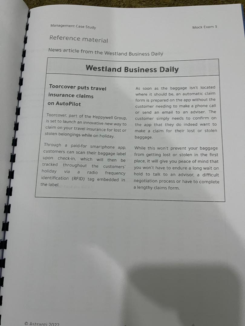  Management Case Study Mock Exam 3 Reference material News article from