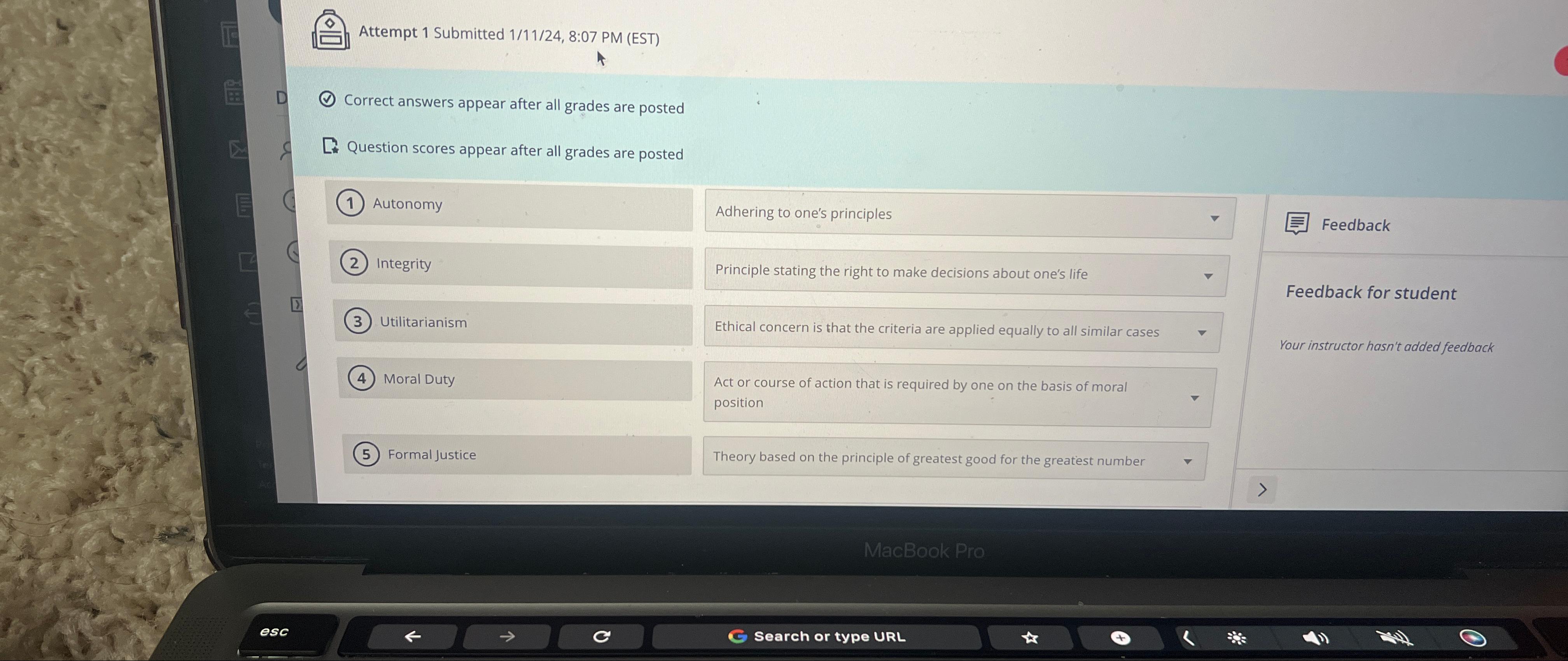  Attempt 1 Submitted 1/11/24,8:07 PM (EST) (v) Correct answers appear after