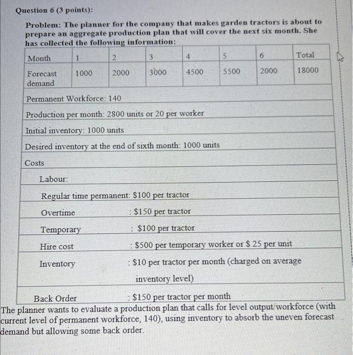  Question 6 ( 3 points): Problem: The planner for the company