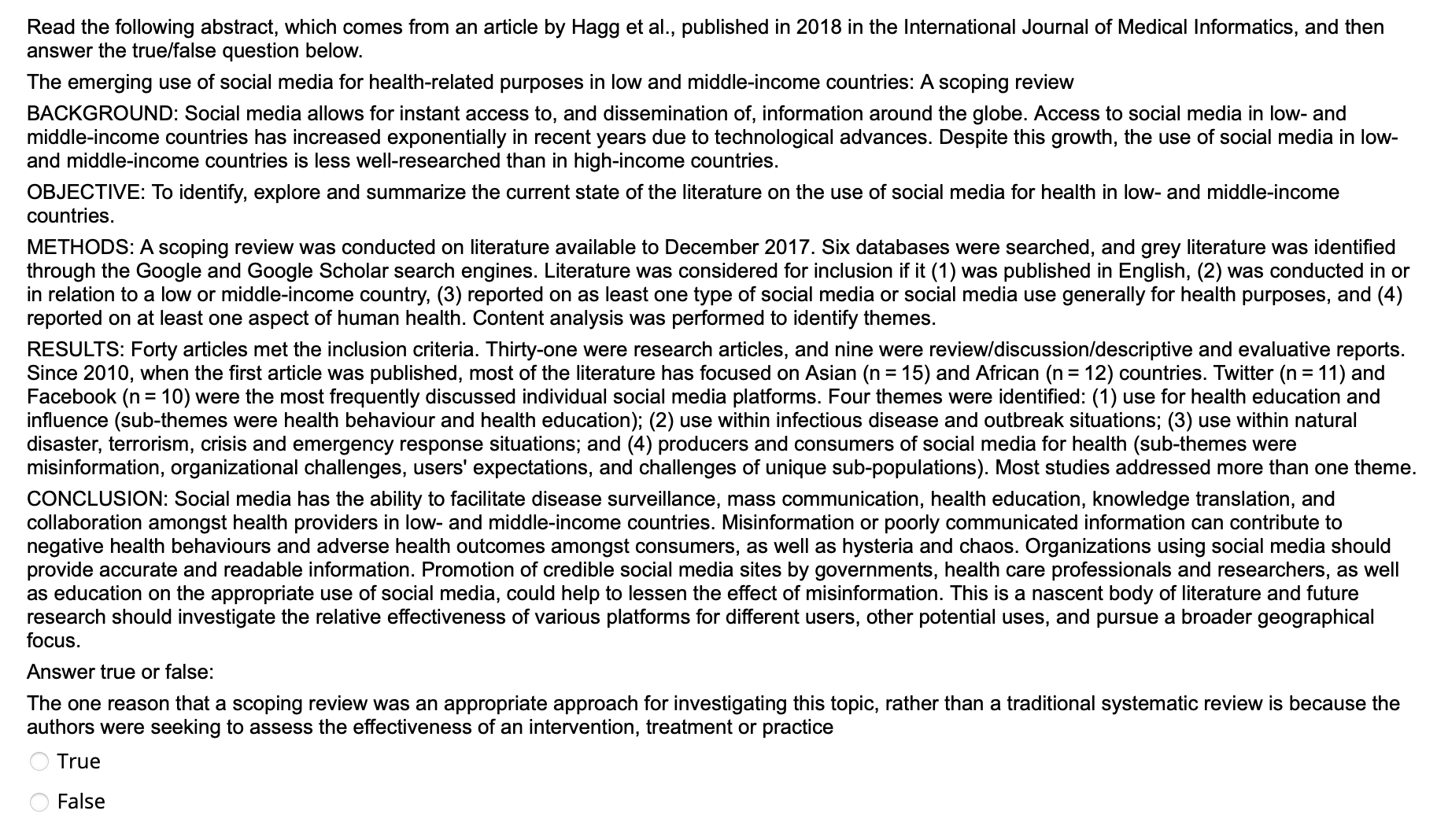  Read the following abstract, which comes from an article by Hagg