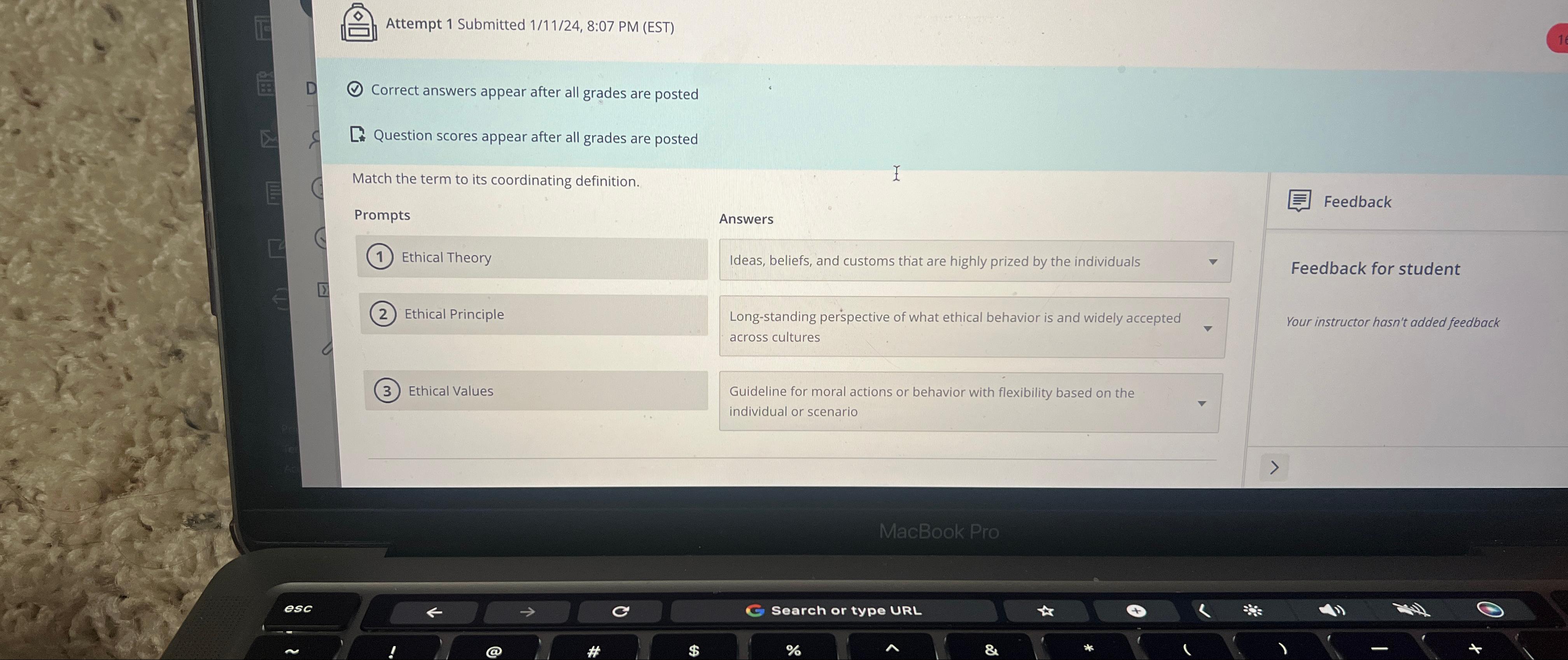  Attempt 1 Submitted 1/11/24,8:07 PM (EST) Correct answers appear after all
