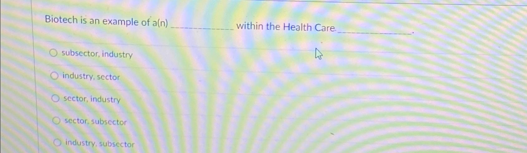  Biotech is an example of a(n) within the Health Care subsector,