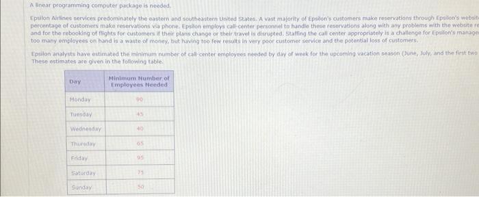  A linear programming computer package is noeded. Epsilon Nirfines services predominately