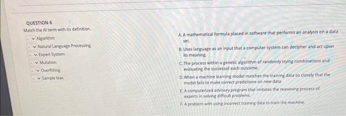  QUESTION 6 Match the N term with its definition. Asorithm A.