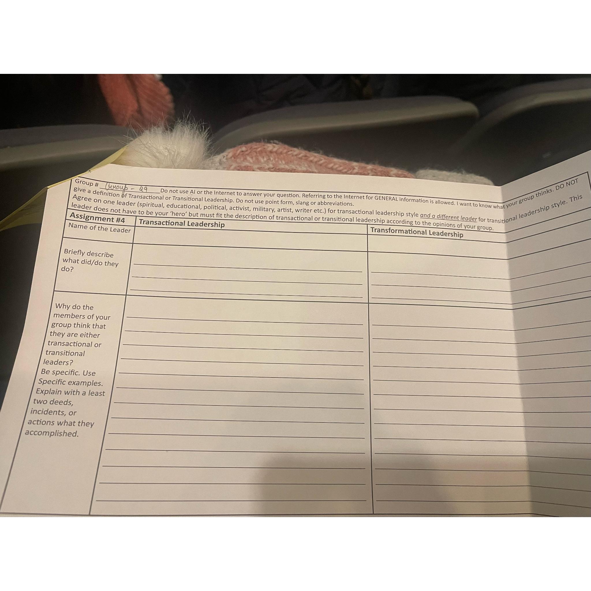  Transformational Leadership Group # Group -29 Do not use Al or