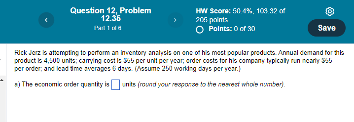 Rick Jerz is attempting to perform an inventory analysis on one