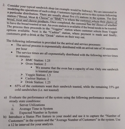  Consider your typical sandwich shop (an example would be Subway). We