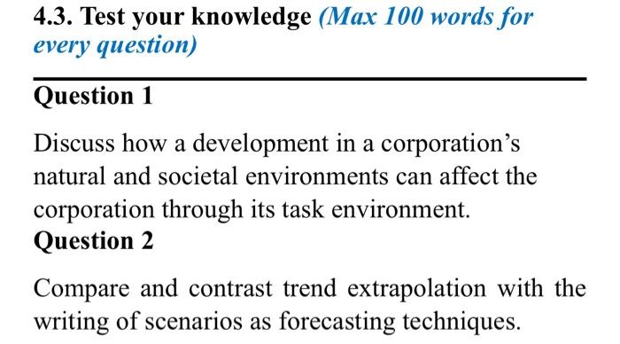 answer with reference please 4.3. Test your knowledge (Max 100 words for