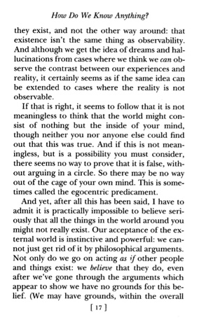 is an external world? (pp. 14 - 15) What is the egocentric