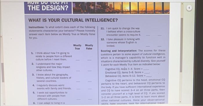  WHAT IS YOUR CULTURAL INTELLIGENCE? Instructlons: To what extent does eoch