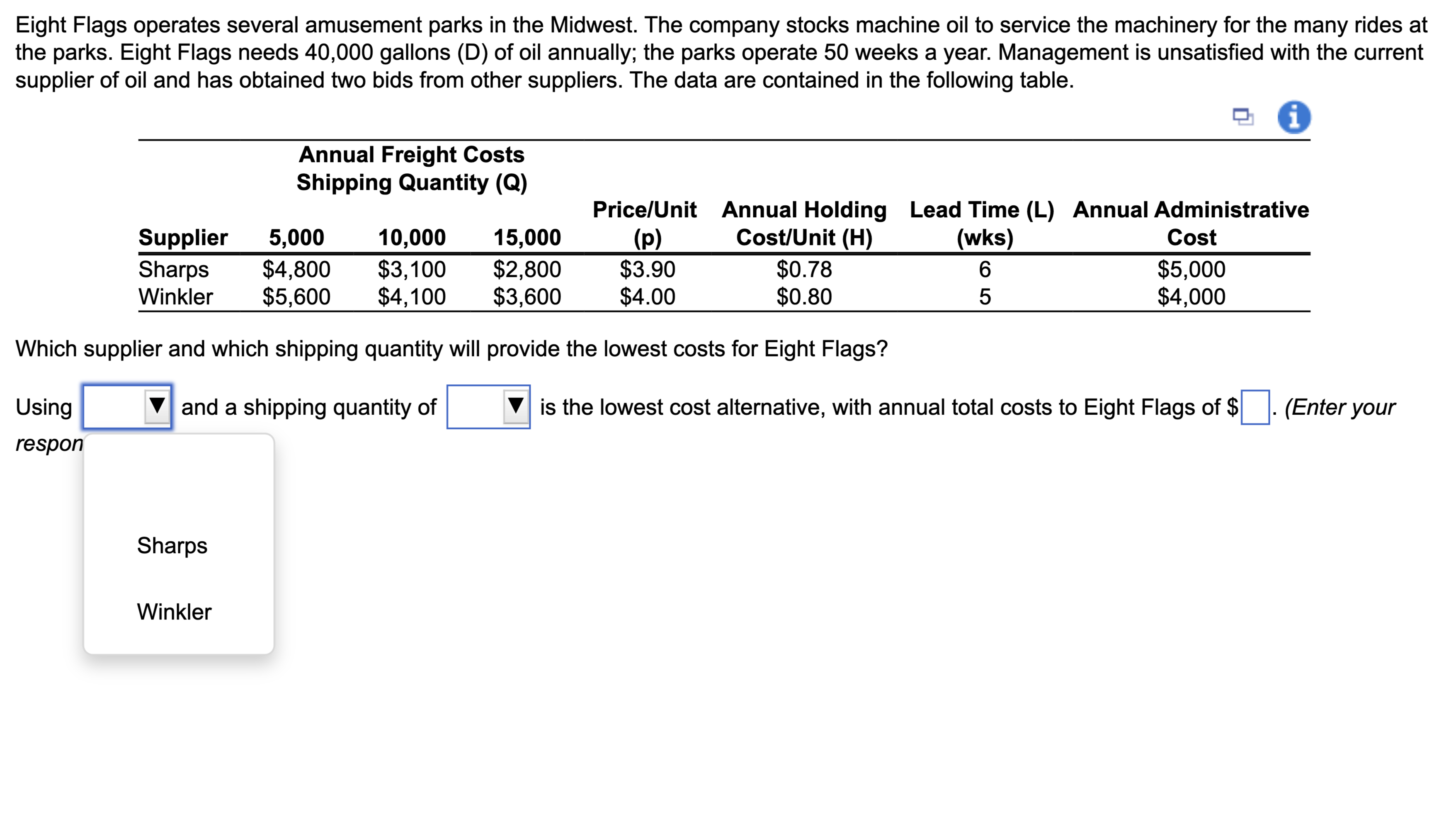 Second box: 5,000, 10,000, 15,000 Eight Flags operates several amusement parks in