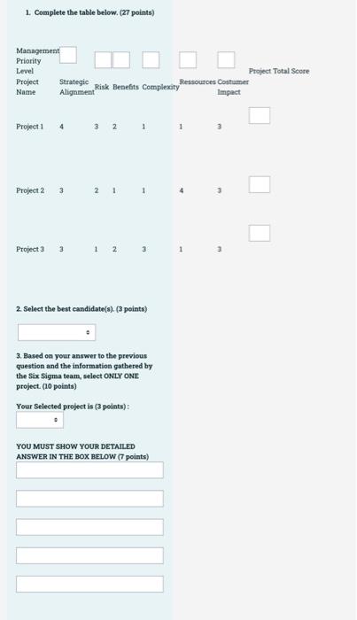 matrix that evaluates and ranks a list of projects based on a