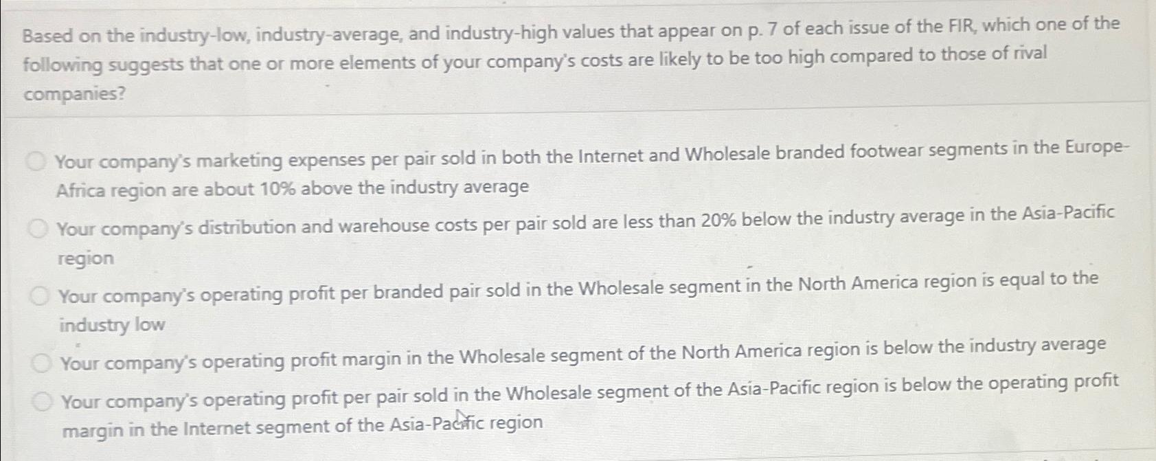 Based on the industry-low, industry-average, and industry-high values that appear on