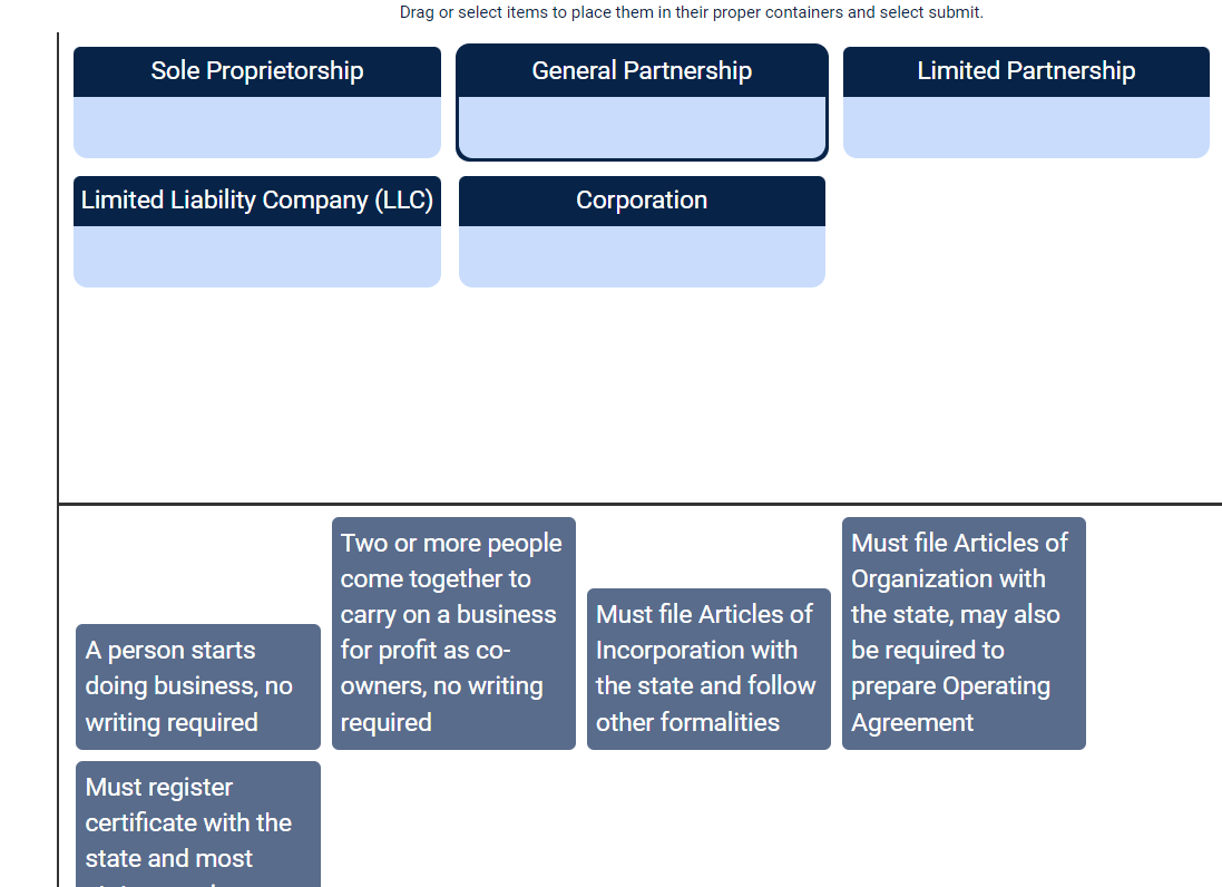  Drag or select items to place them in their proper containers