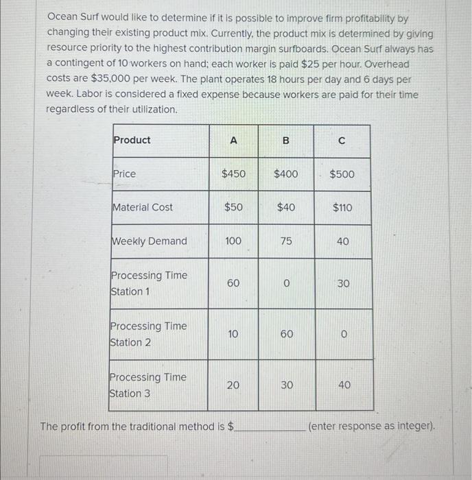  Ocean Surf would like to determine if it is possible to