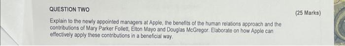  QUESTION TWO Explain to the newly appointed managers at Apple, the