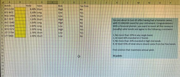  this is a bond problem. this is an excel problem. give