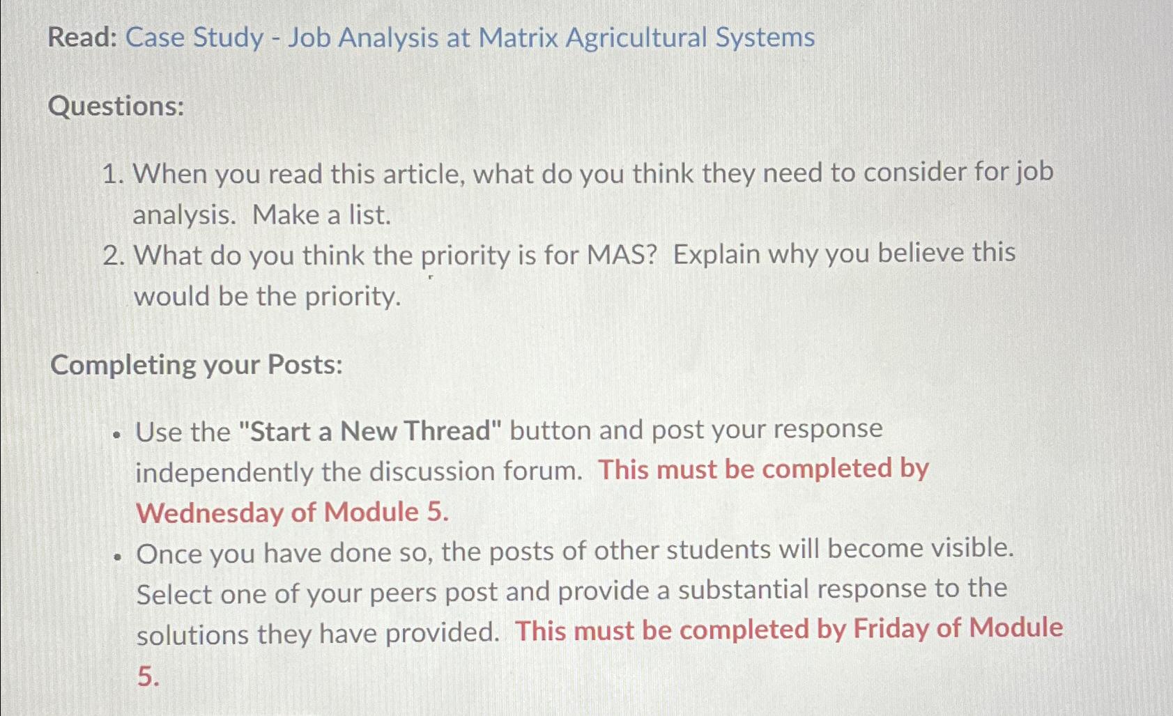  Read: Case Study - Job Analysis at Matrix Agricultural Systems Questions: