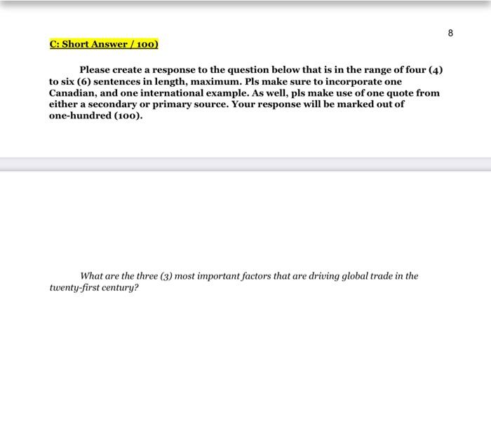  Please create a response to the question below that is in