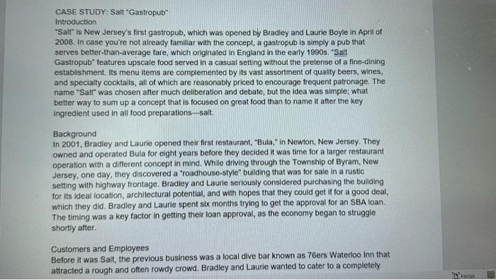  CASE STUDY: Salt "Gastropub" Introduction 'Salt' is New Jersey's first gastropub,