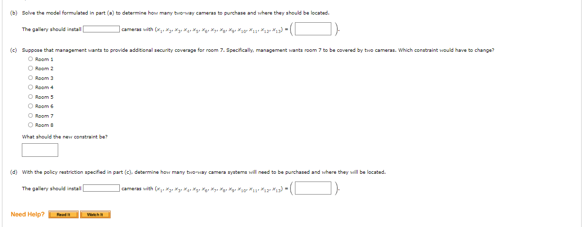 of two-way cameras. i=1,2,,13. Min s.t. Room 1 Room 2 Room 3