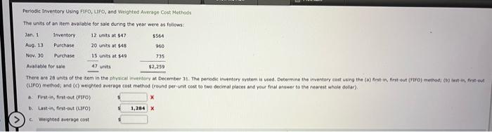  Periodic Inventory Using FIFO, UFO, and Weighted Average Cost Methods the