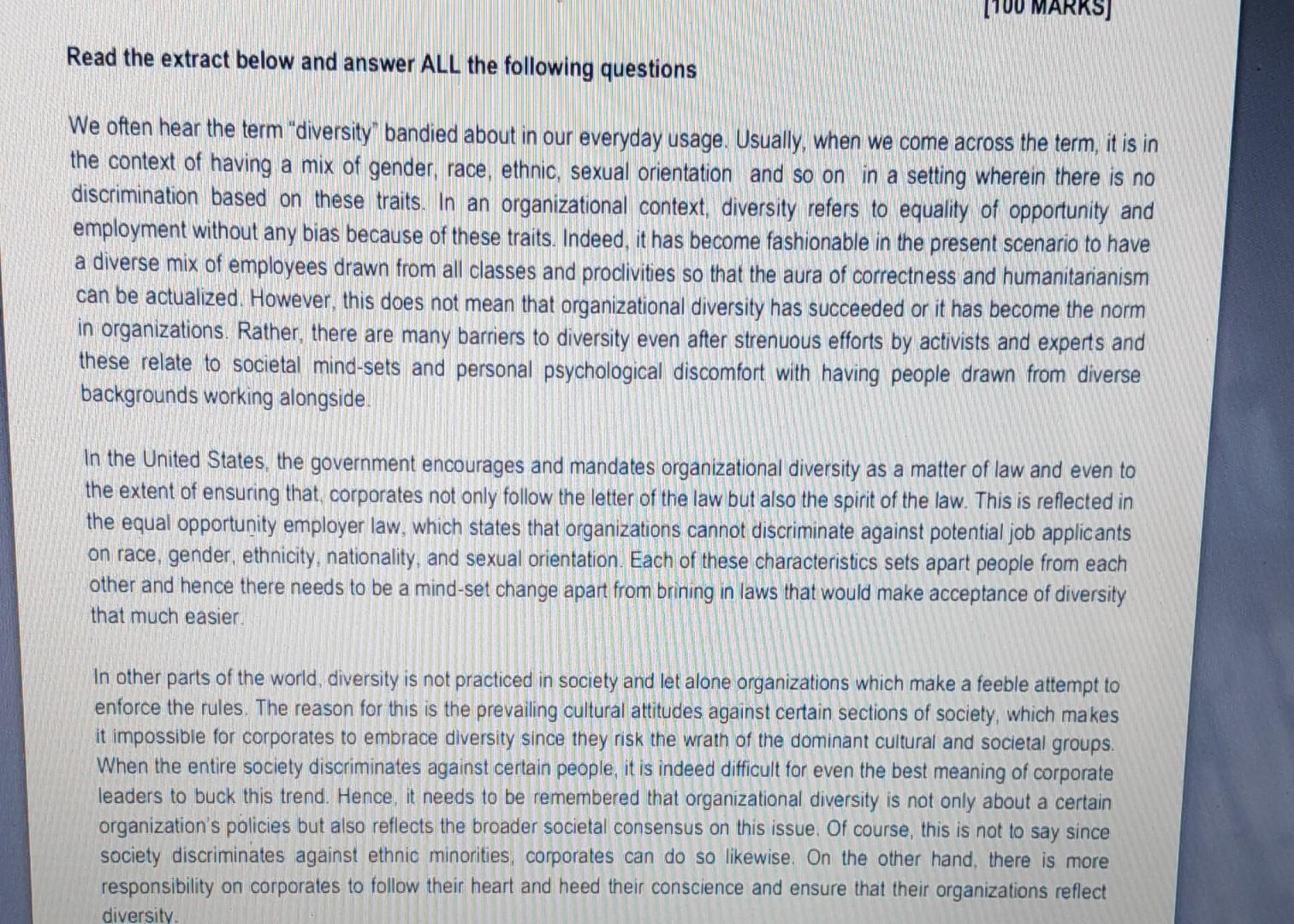 Read the extract below and answer ALL the following questions We