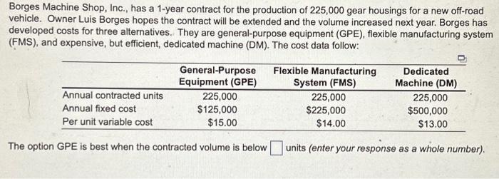  Borges Machine Shop, Inc., has a 1-year contract for the production