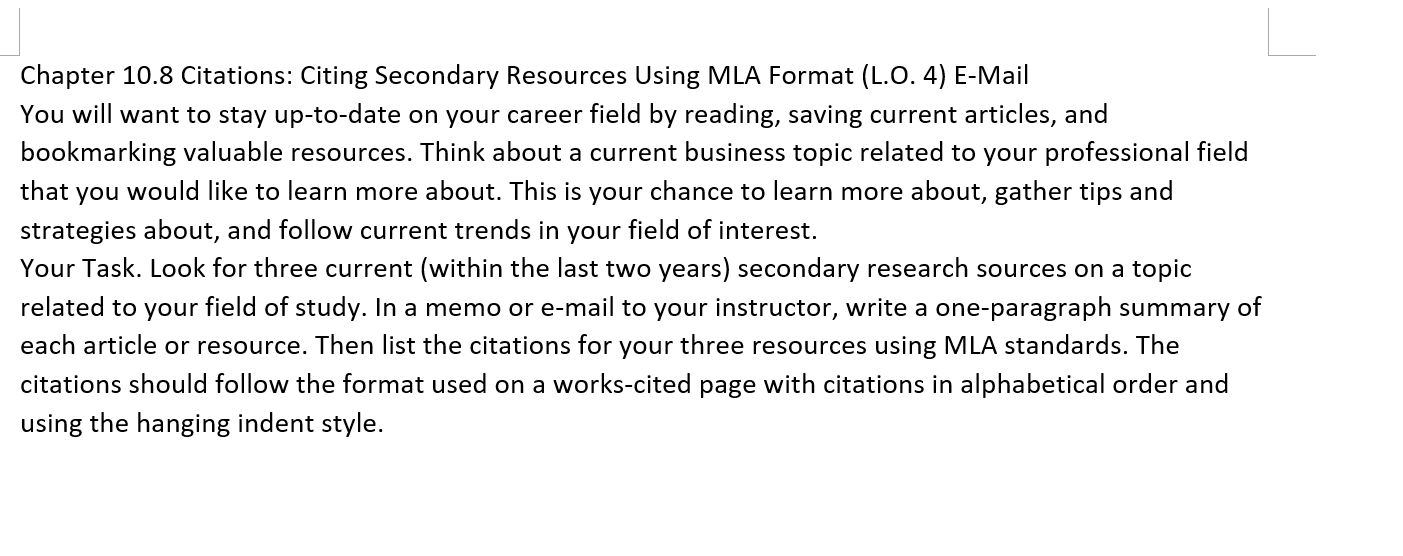  Chapter 10.8 Citations: Citing Secondary Resources Using MLA Format (L.O. 4)