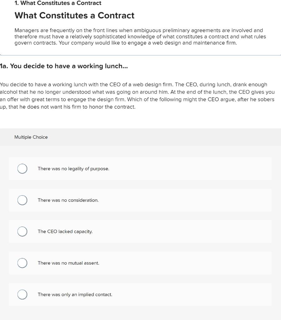1. What Constitutes a Contract What Constitutes a Contract Managers are