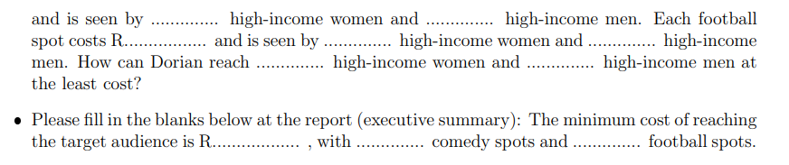 number of comedy spots Let x2 be the number of football spots