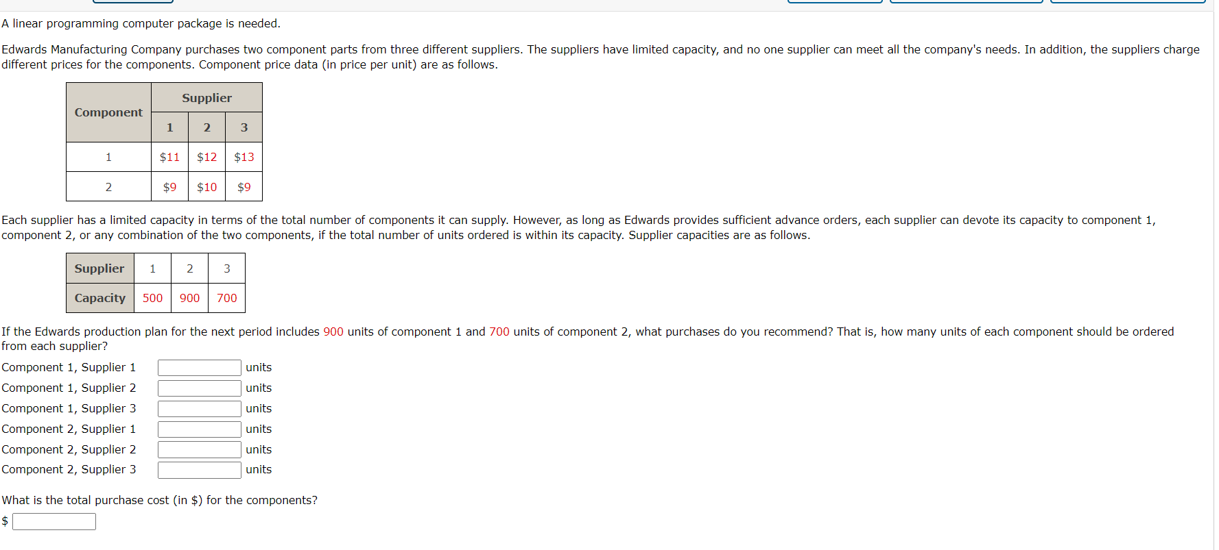 A linear programming computer package is needed. different prices for the