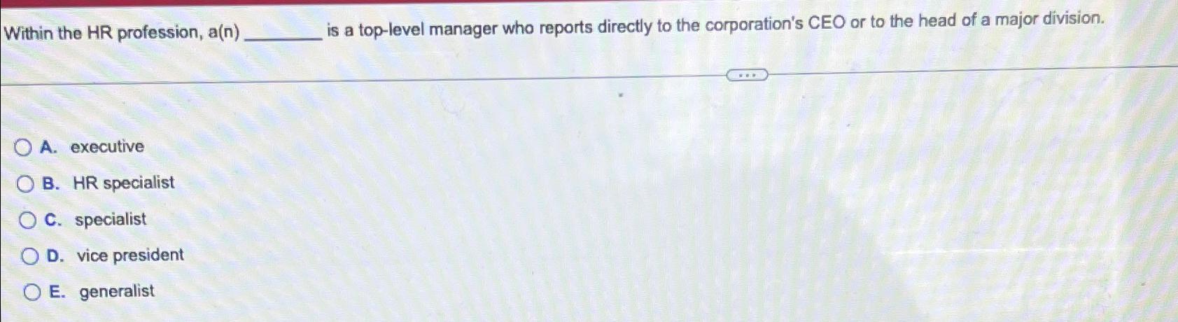  Within the HR profession, a(n) is a top-level manager who reports