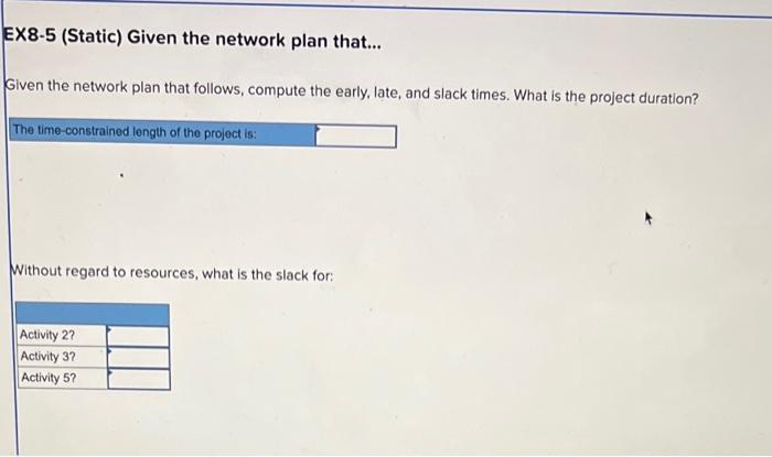  X8-5 (Static) Given the network plan that... Siven the network plan