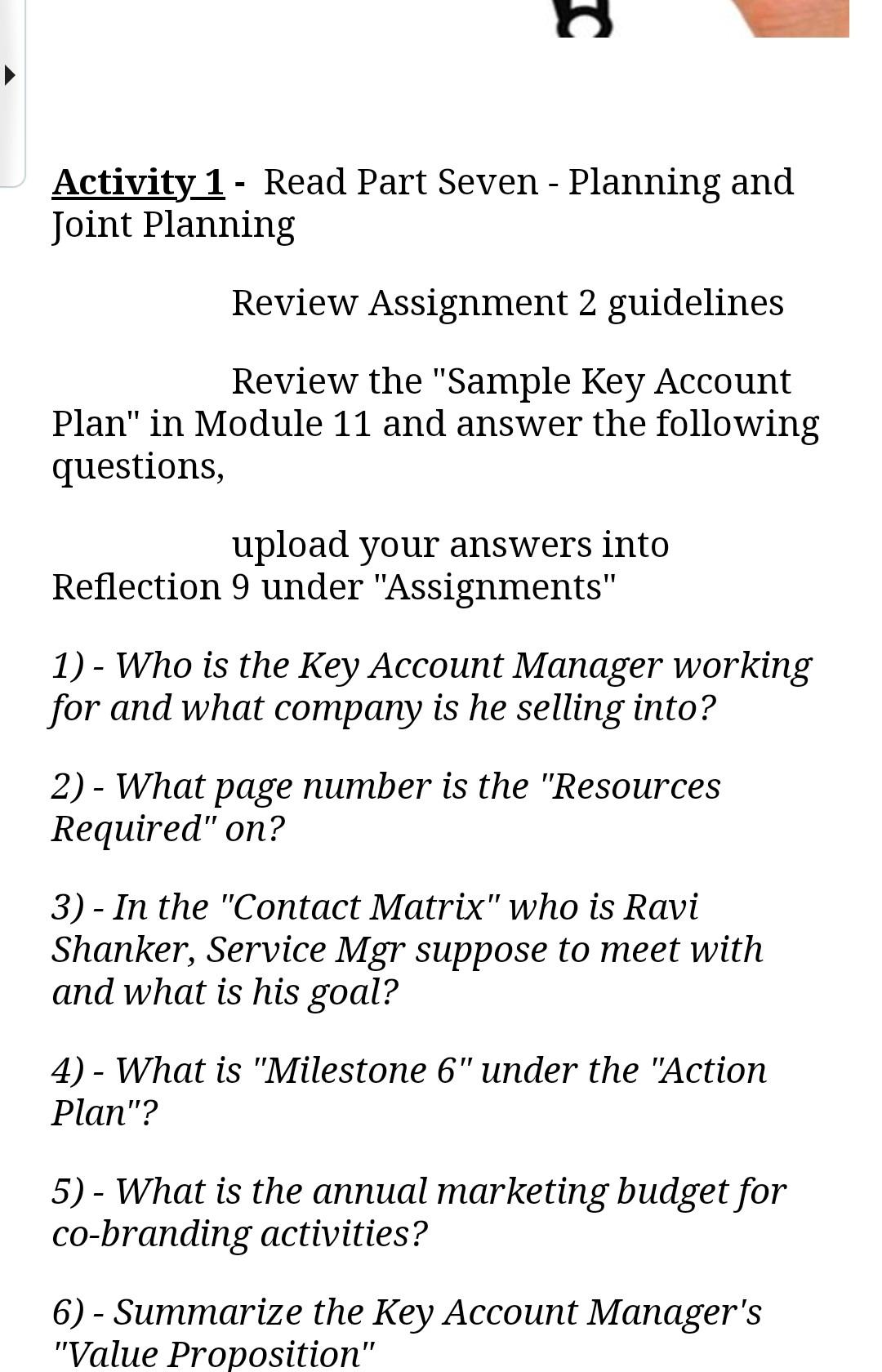  Activity 1 - Read Part Seven - Planning and Joint Planning