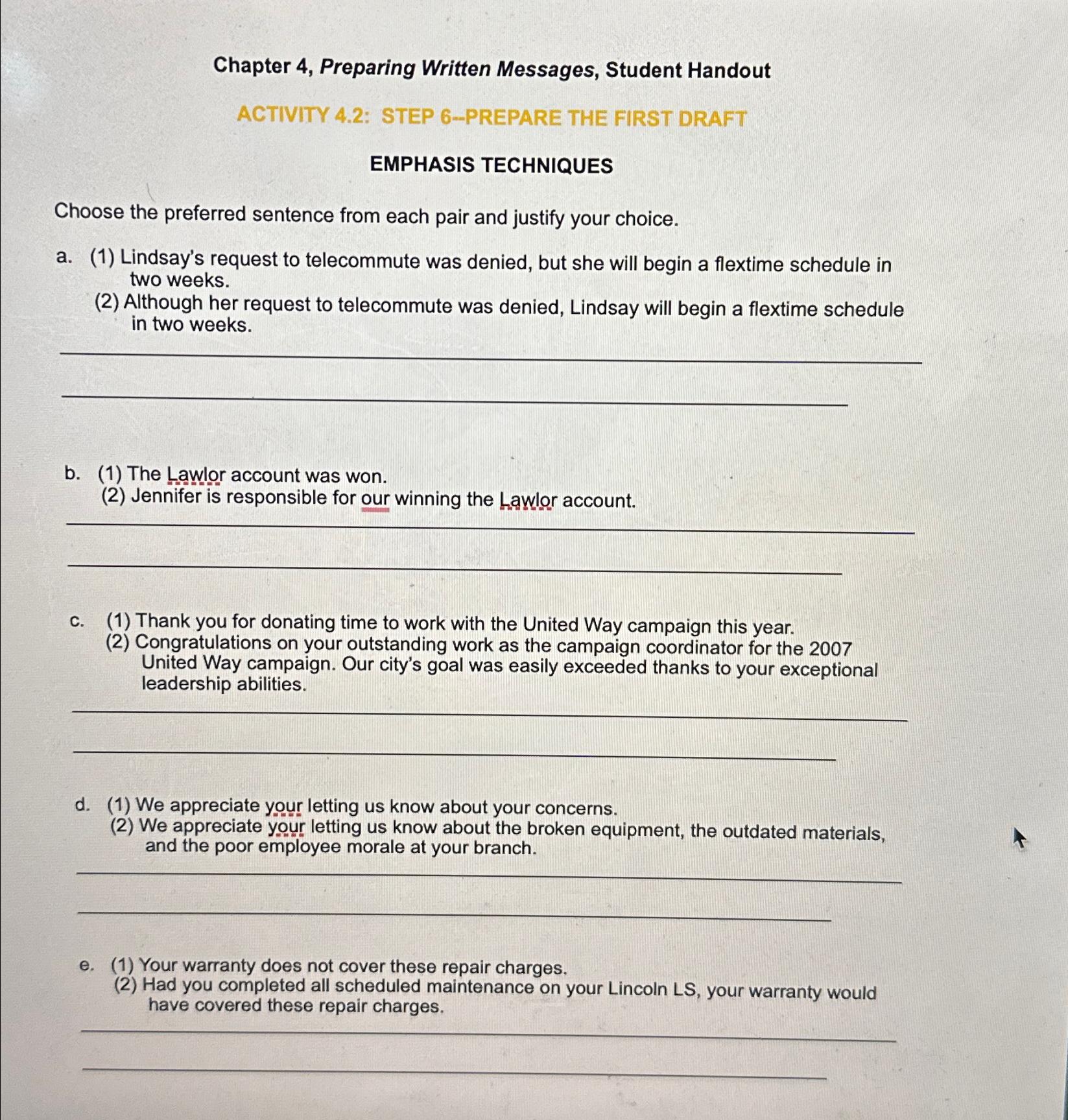  Chapter 4, Preparing Written Messages, Student Handout ACTIVITY 4.2: STEP 6-PREPARE