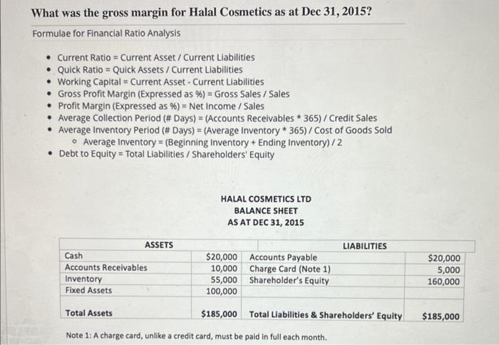 Please answer asap :) What was the gross margin for Halal Cosmetics