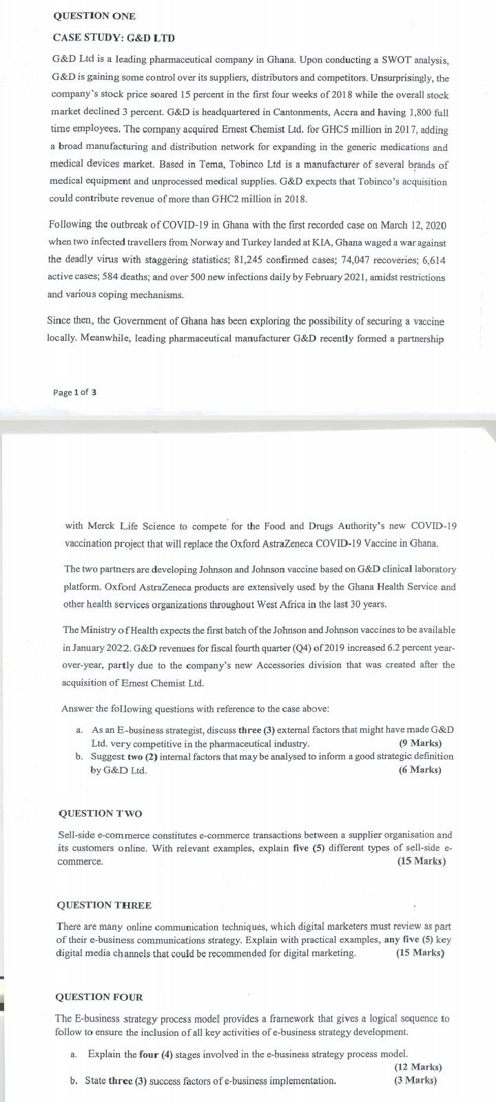  QUESTION ONE CASE STUDY: G\&D LTD G\&D Ltd is a leading