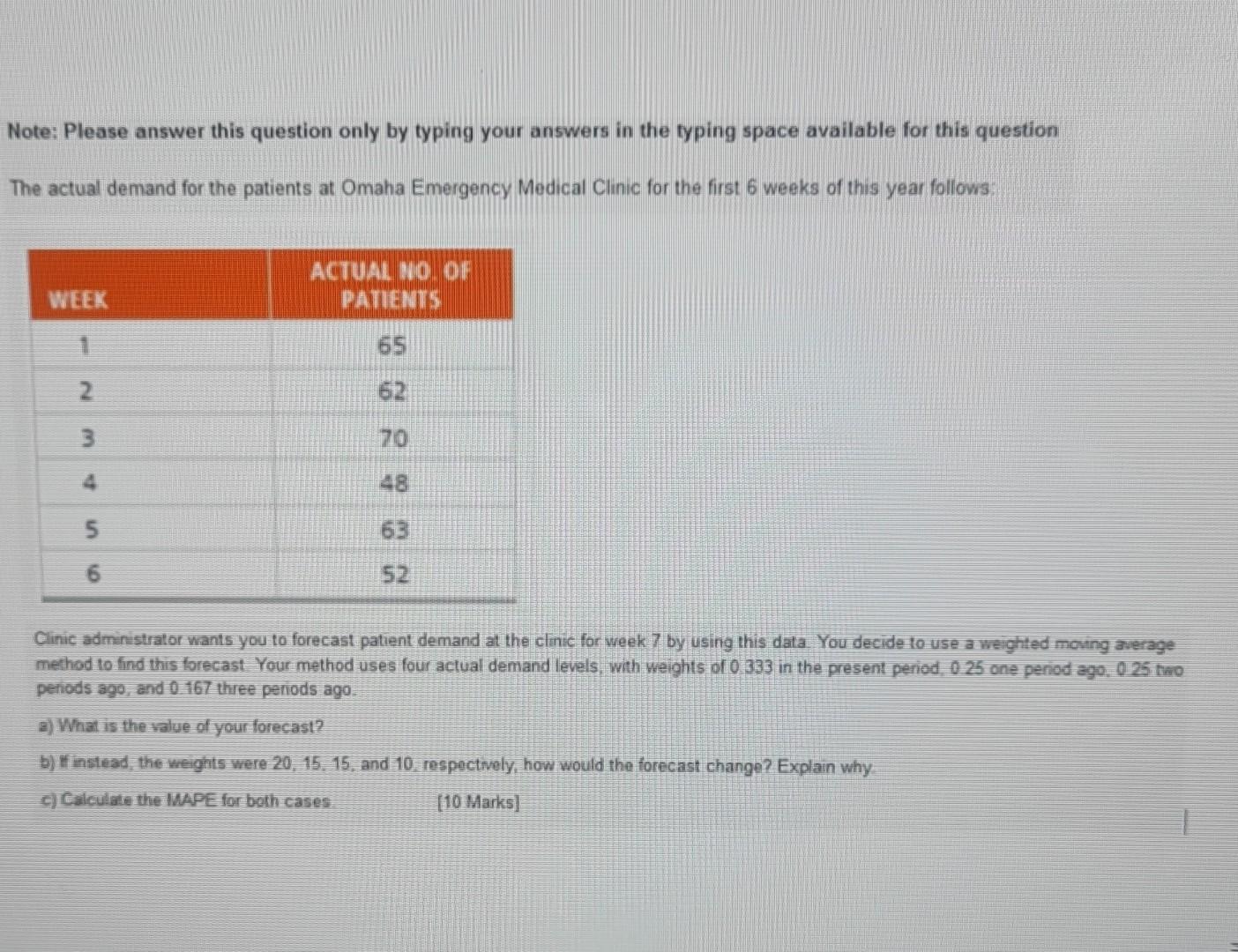 Note: Please answer this question only by typing your answers in