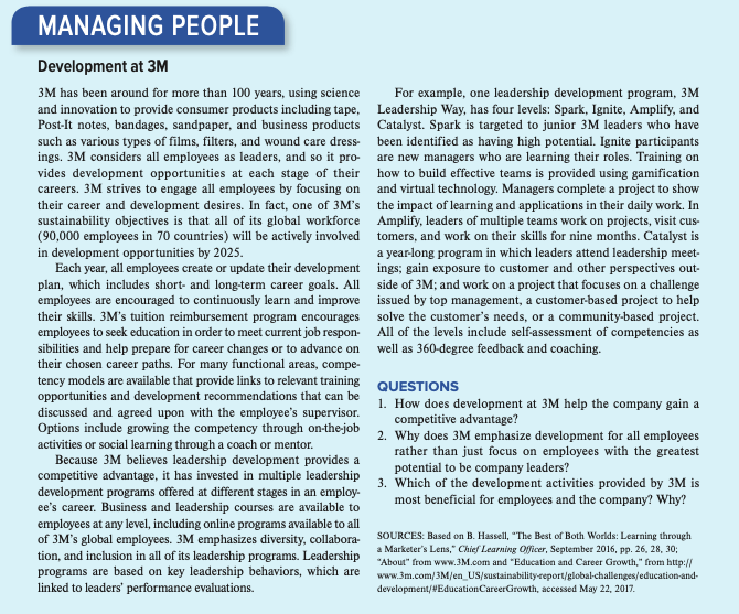 1. How does development at 3M help the company gain a competitive