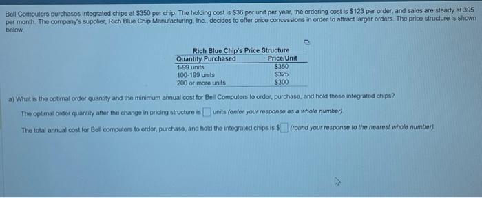  Bell Computers purchases integraled chips at $350 per chip. The holding
