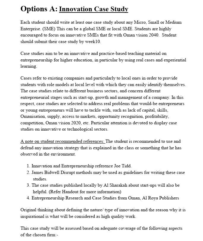  Options A: Innovation Case Study Each student should write at least
