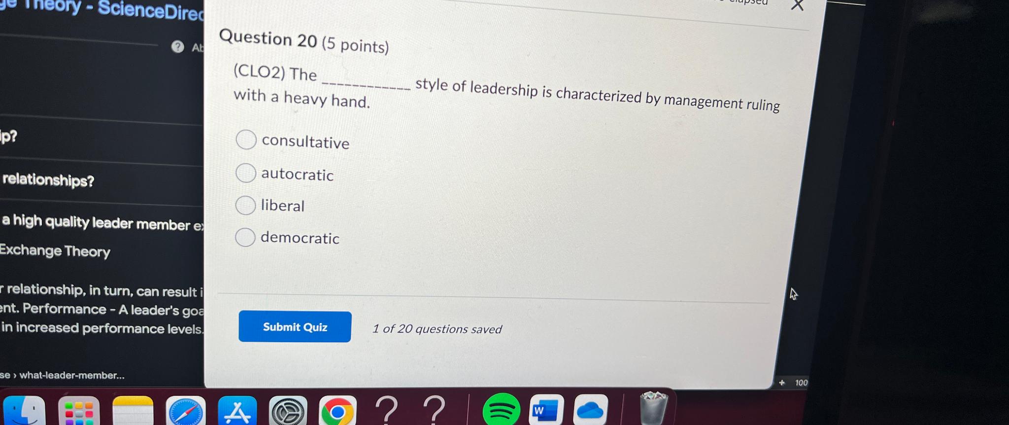  ineory - ScienceDired At. Question 20(5 points) (CLO2) The with a