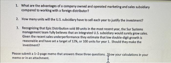 the sur systems managment teams whats to open a subsidiary . Should