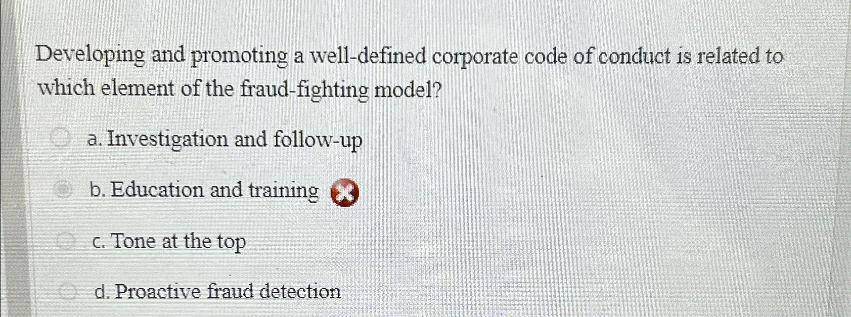  Developing and promoting a well-defined corporate code of conduct is related