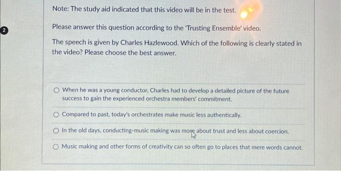  Note: The study aid indicated that this video will be in