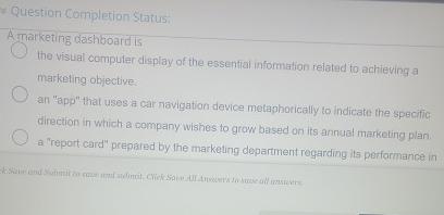  Question Completion Status. Aimaiketing dashboard is the visual computer display of